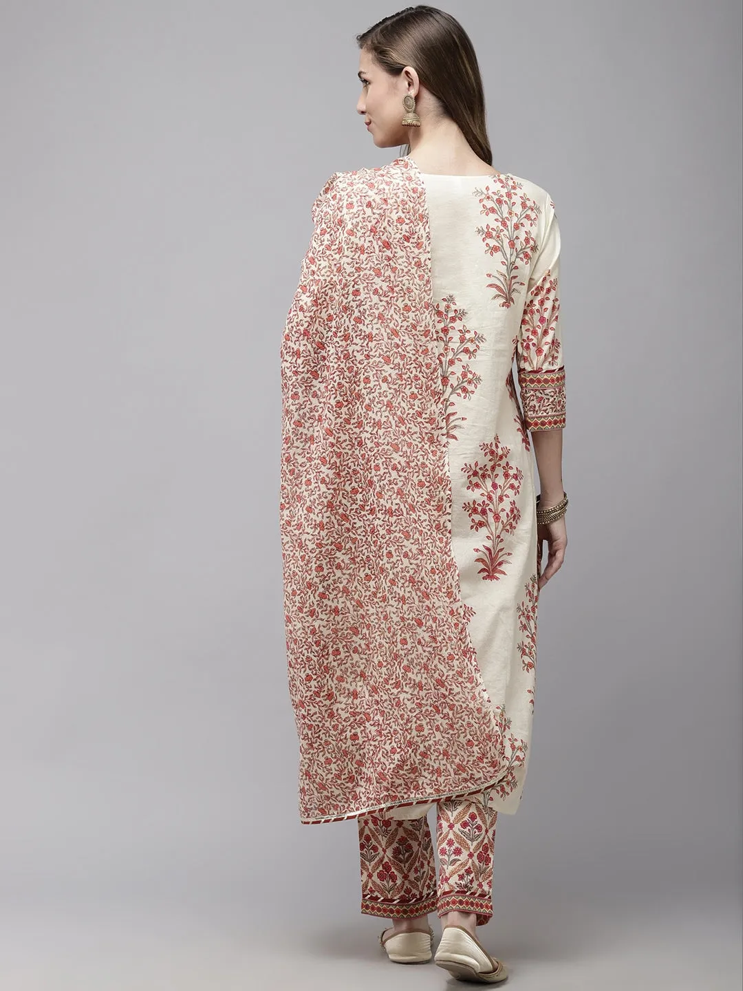 Women Off-White Printed Dupatta Set