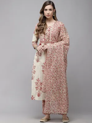 Women Off-White Printed Dupatta Set