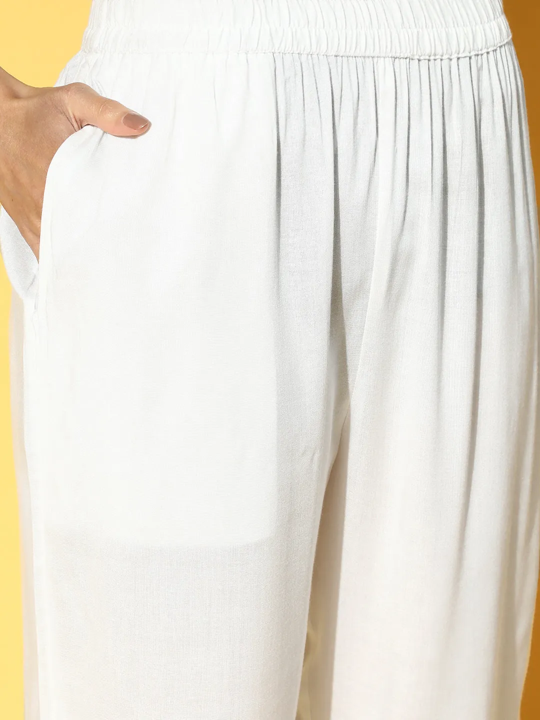 Women White & Blue Floral Handblock Printed Empire Gotta Patti Kurta Set & Dupatta