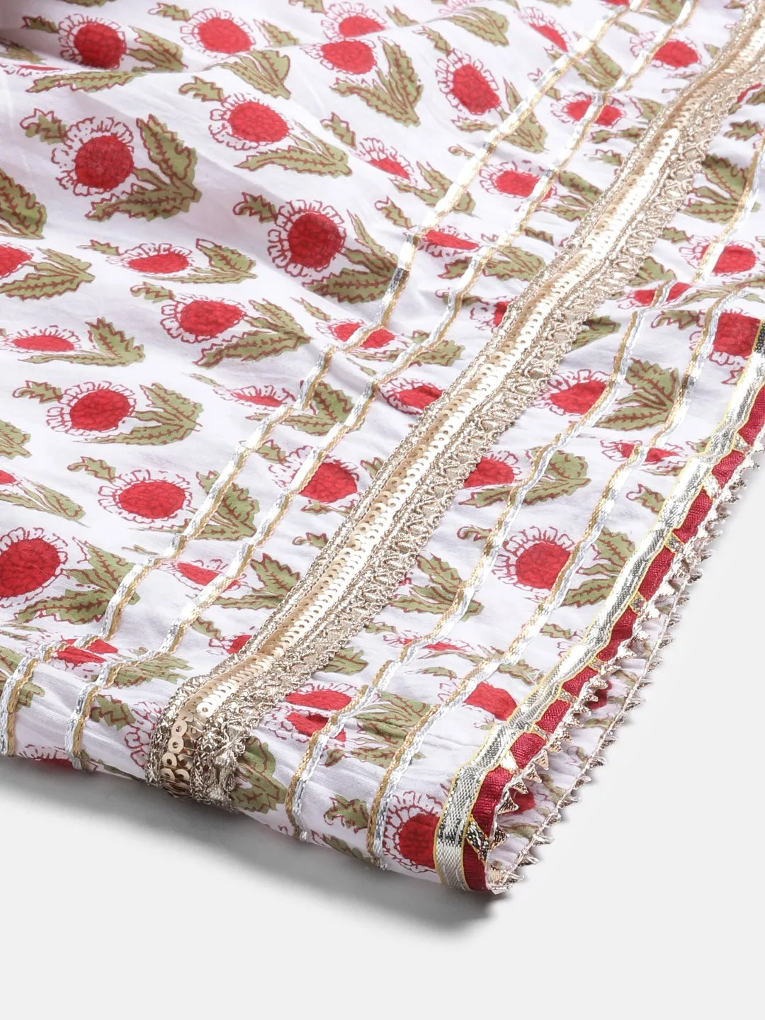 Women White Floral Print Cotton Kurta Set