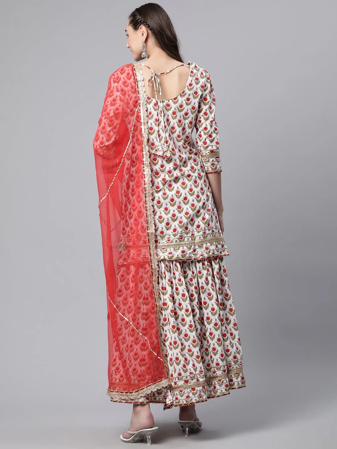 Women White Floral Print Cotton Kurta Set