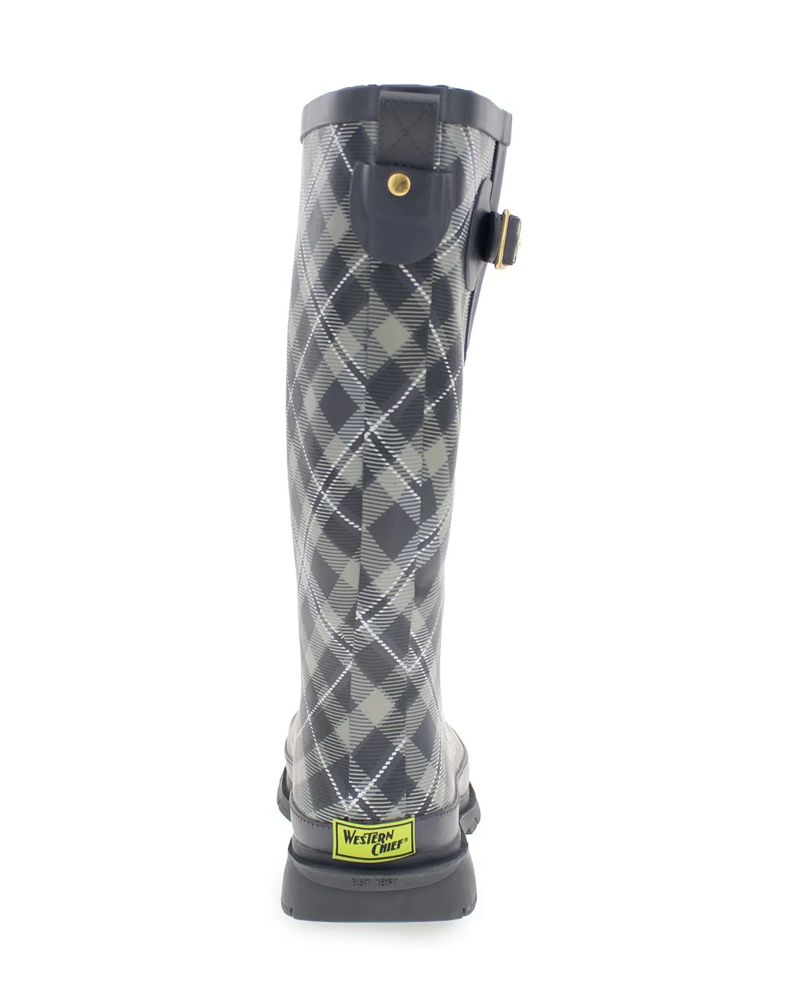 Women's Cabin Plaid Tall Rain Boot - Navy