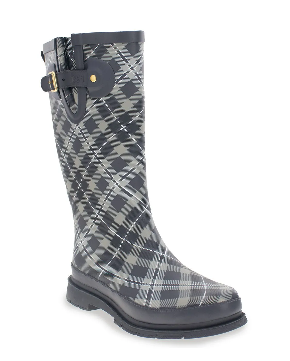 Women's Cabin Plaid Tall Rain Boot - Navy
