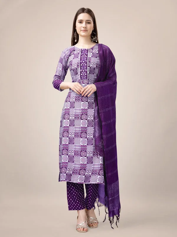 Womens Embroidered & Printed Purple Rayon Kurta Pant Set