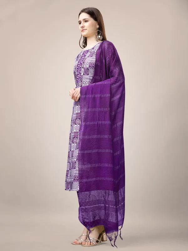 Womens Embroidered & Printed Purple Rayon Kurta Pant Set