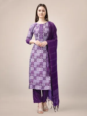 Womens Embroidered & Printed Purple Rayon Kurta Pant Set