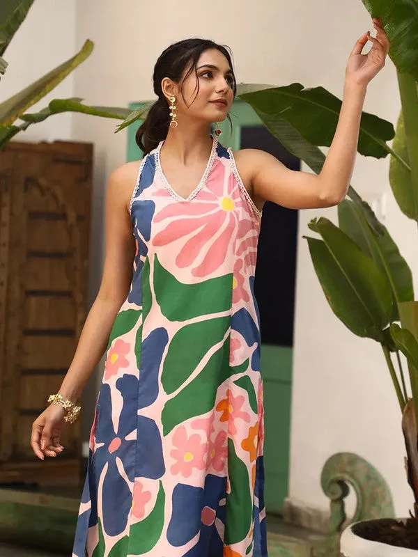 Women's Viscose Floral Printed Anarkali Kurta With Pant Set