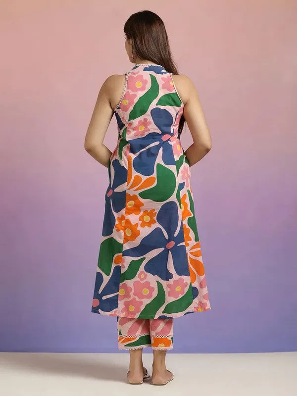 Women's Viscose Floral Printed Anarkali Kurta With Pant Set