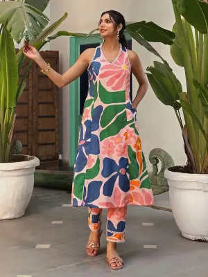 Women's Viscose Floral Printed Anarkali Kurta With Pant Set