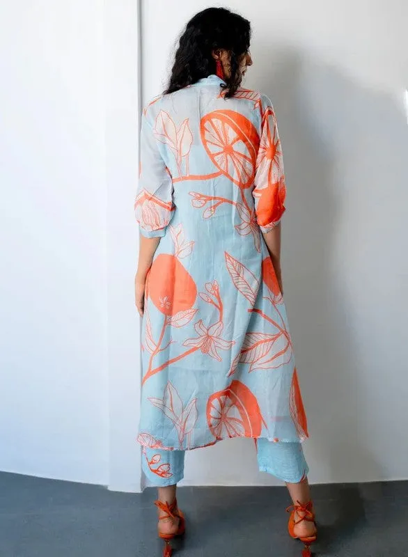 Women's Viscose Floral Printed Flared Kurta With Pant Set