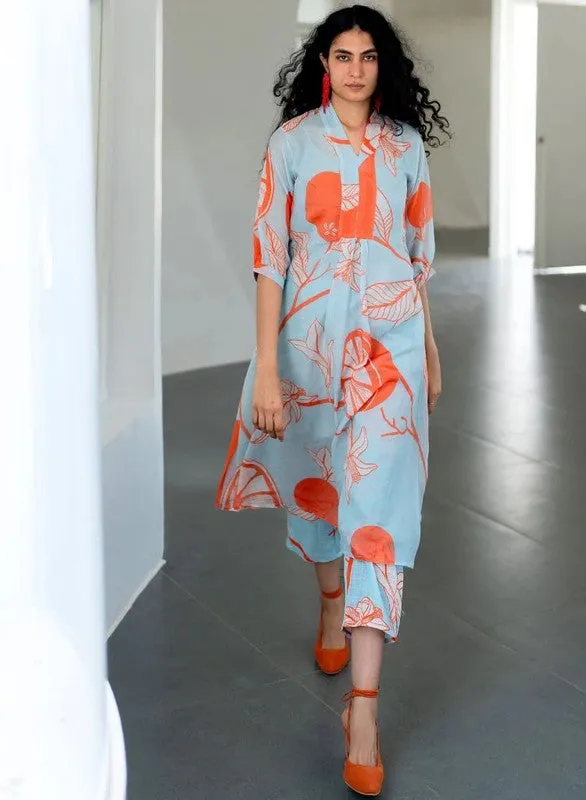 Women's Viscose Floral Printed Flared Kurta With Pant Set