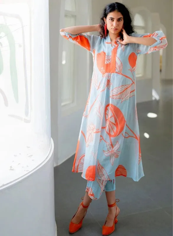 Women's Viscose Floral Printed Flared Kurta With Pant Set